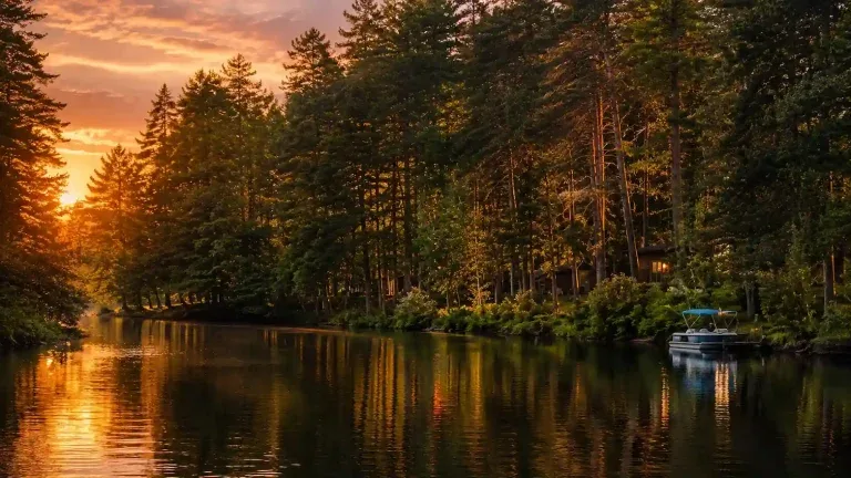 Lac bordé d’arbres aux couleurs d’automne.